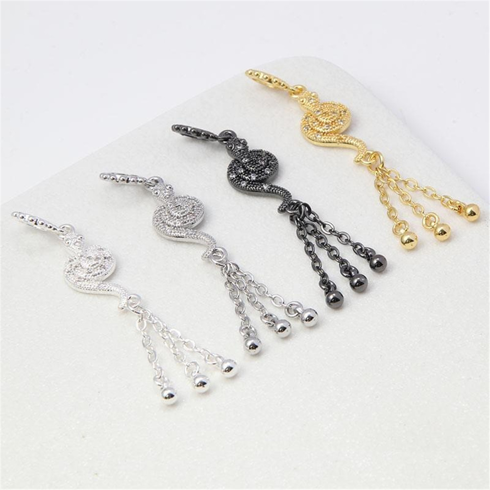 18K Bag Gold Color-preservation Gun Black Zircon Zodiac Snake-shaped Earrings DIY Handmade Earrings Tassel Pendant Accessories