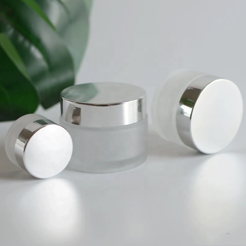 Frosted Clear Glass Cream Jar with Shiny Silver Lid Empty Plastic Cosmetic Cream Refillable Inner Jar Eco Friendly Cosmetic Jars
