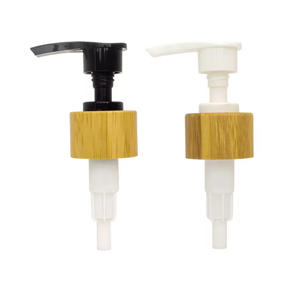Recyclable Bamboo Lotion Pump Cap Treatment Dispenser Wooden Cap Cosmetic Bottles Up and Down Locked Bamboo Lotion DispenserPump