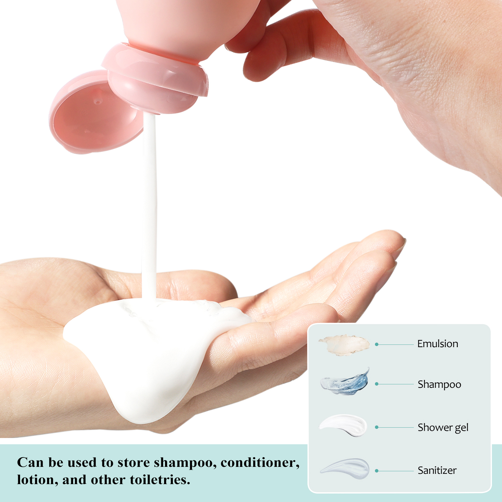 4 pcs Travel Bottles Empty Refillable Shampoo Lotion Dispenser Pink Squeeze Liquid Toiletry Containers Portable PE Plastic