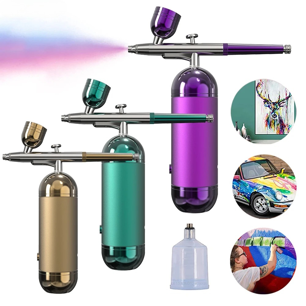 Airbrush with Compressor Spray Gu n for Painting Modeling Crafts Nail Art Wireless Portable Air Brush Painting Spray Gu n