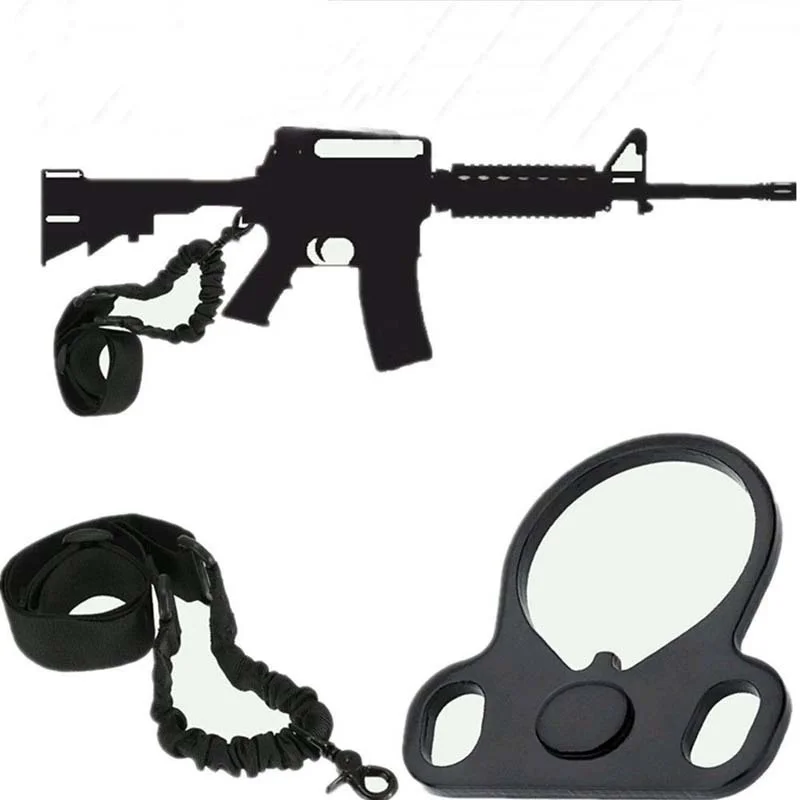 AR15 Tactical Single Point Sling Strap + Dual Plate Mount Bungee End Plate Mount Adapter For Rifle Hunting With Adapter