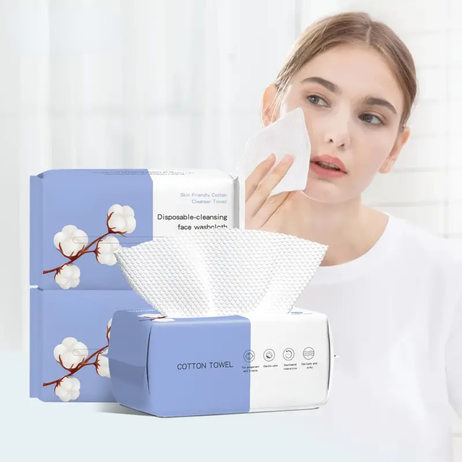 Soft High-Quality Disposable Beauty Makeup Remover 60 PCS Wet And Dry Facial Cleansing Wipes, Pearl Cotton Nonwoven Face Towel.