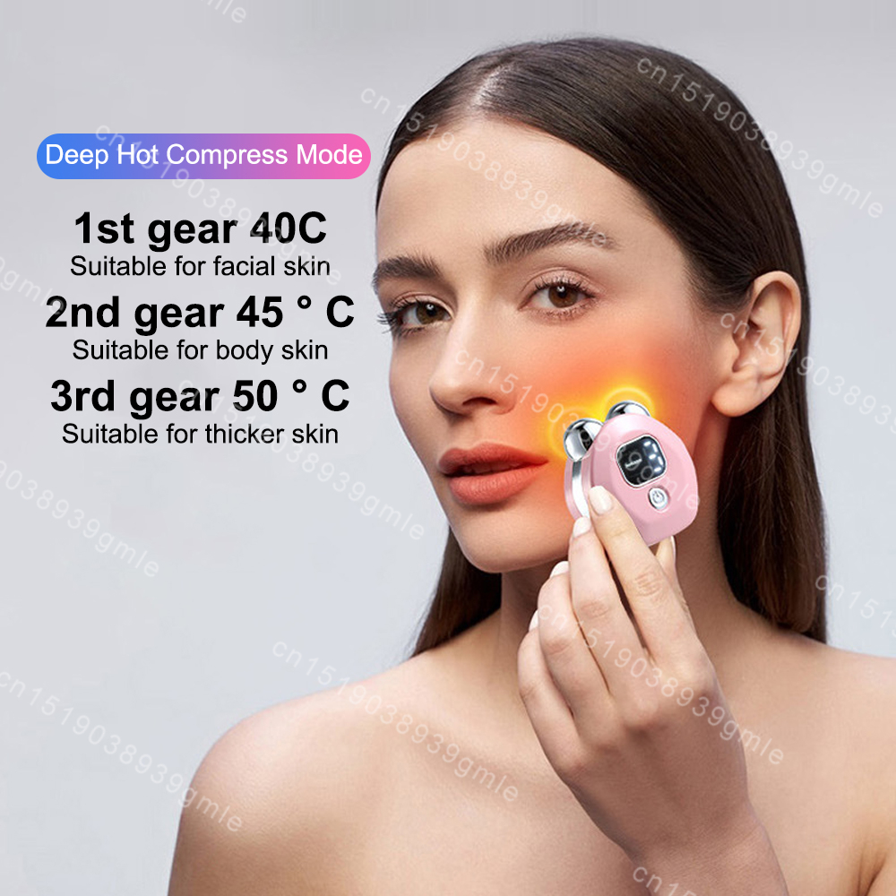 Microcurrent Face Lifting Machine Anti Wrinkle V-Face Roller Heating EMS Facial Massager Skin Tightening Rejuvenation Tool