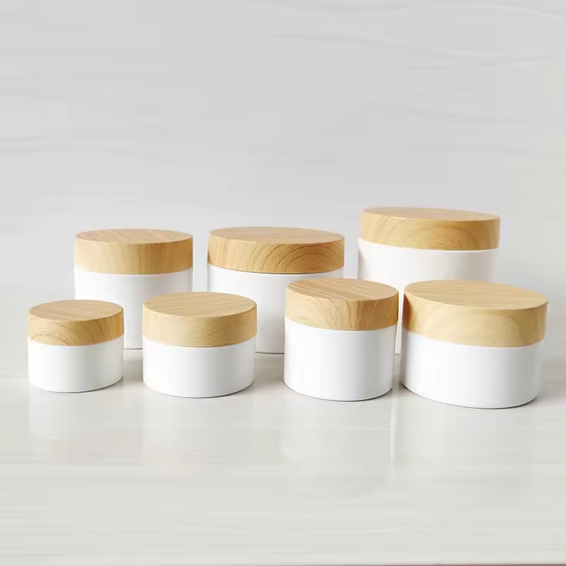 Engraving Eco-friendly Bamboo Skincare Jar WhiteEmpty Cosmetic Ointment Hair Wax Pots Plastic Cream Cosmetics Jar with BambooCap