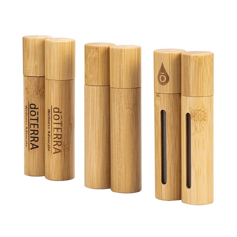 Eco-friendly Wooden Shell Glass Roll on Bottles with Bamboo Lids Stainless Steel Roller Balls for Essential Oils Perfume Travel