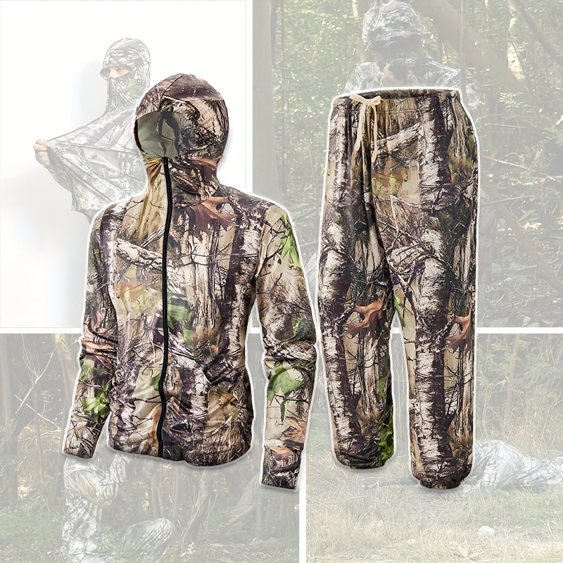 Lightweight Breathable Camouflage Suit Genghisian Style Made Polyester Suitable for Hunting Fishing Bird Watching Sun Protection