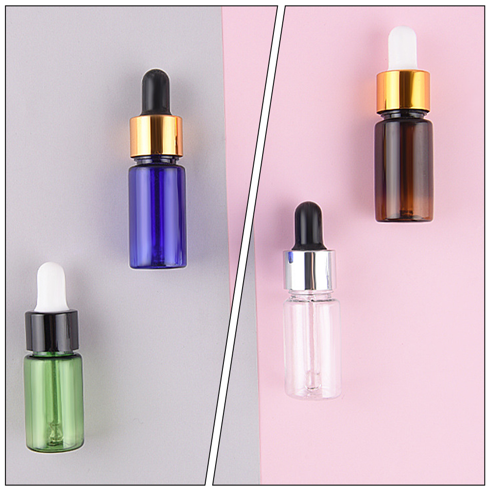 4 pcs Essential Oil Bottles Dropper Set 10ml PET Cap Green Blue Brown Random Travel Size Empty Containers for Perfume Mixing