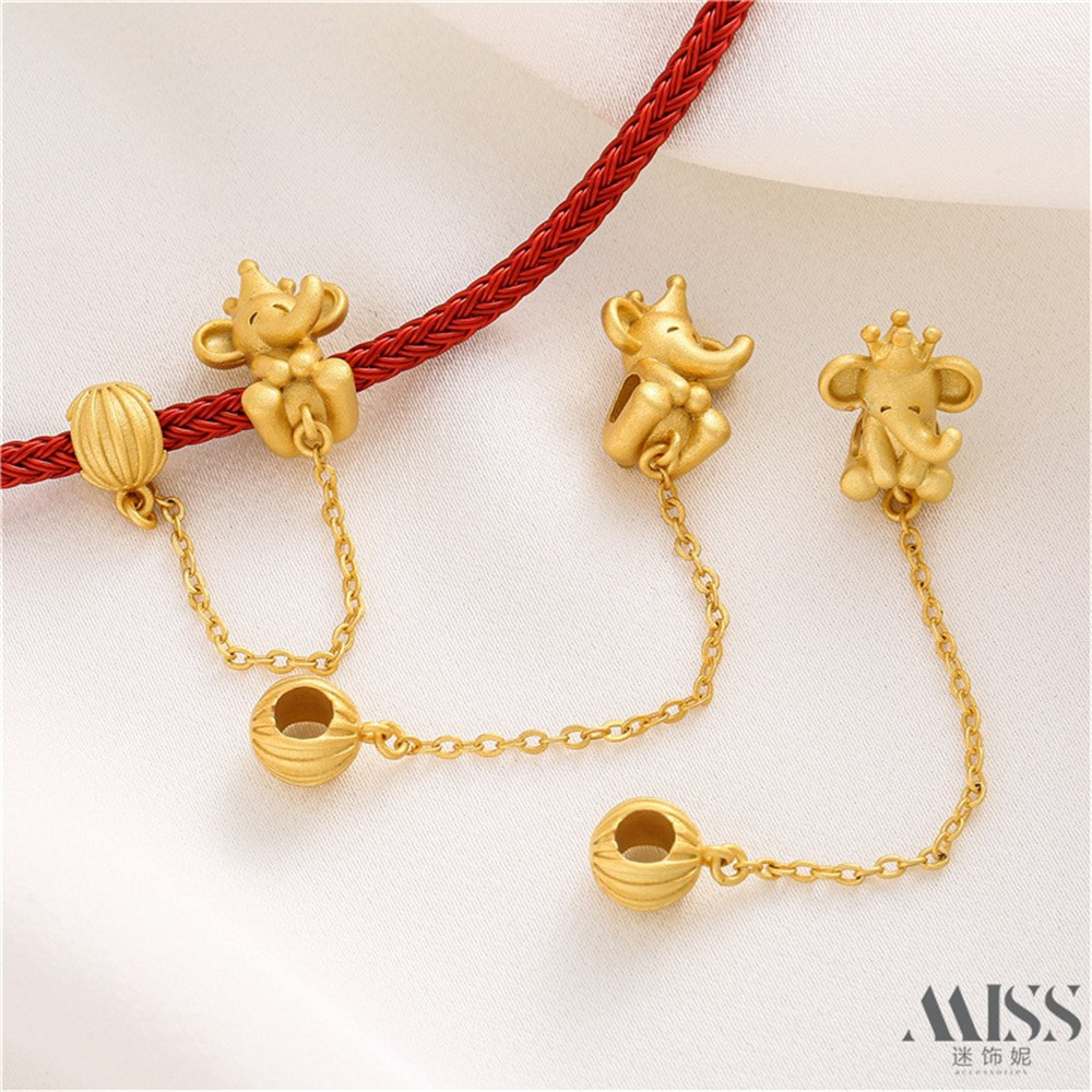 Husky Gold Matte Gold 18k Elephant Ball Large Hole Bead Lanyard Bead Diy Handwoven Rope Bracelet Accessories