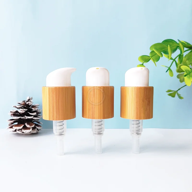 Bamboo Press Bottle Lids With White Plastic Nozzle Bamboo Beak Pump Cosmetic Serum Pump Left-right Rotation Switch Lotion Pump