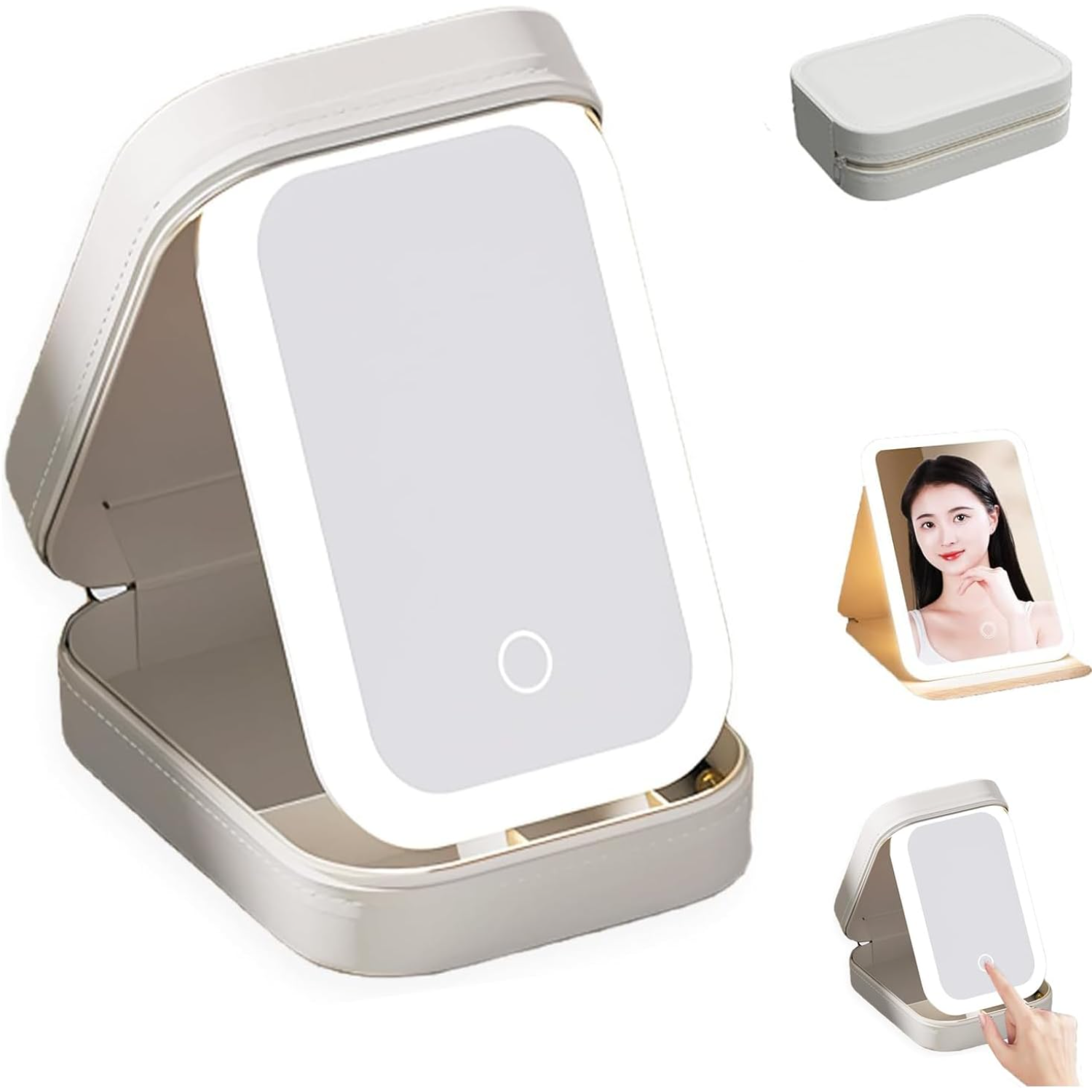 LED Three-Color Adjustable Makeup Mirror - Three Colors Brightness Adjustable Makeup Mirror with Lights, Portable Cosmetics Case