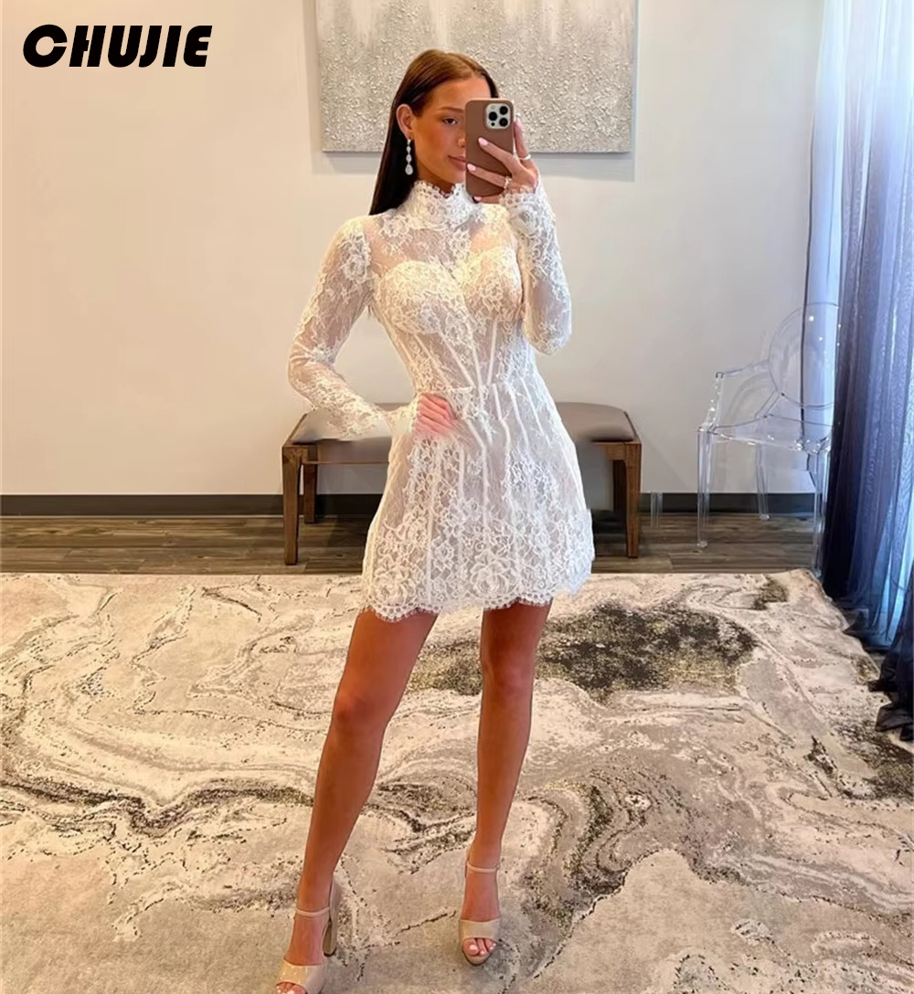 Lace Long Sleeves Wedding Dresses Mermaid Mini Bridal Gowns Custom Made Bride Dress Vestido de novia Wedding Guest Party Dress