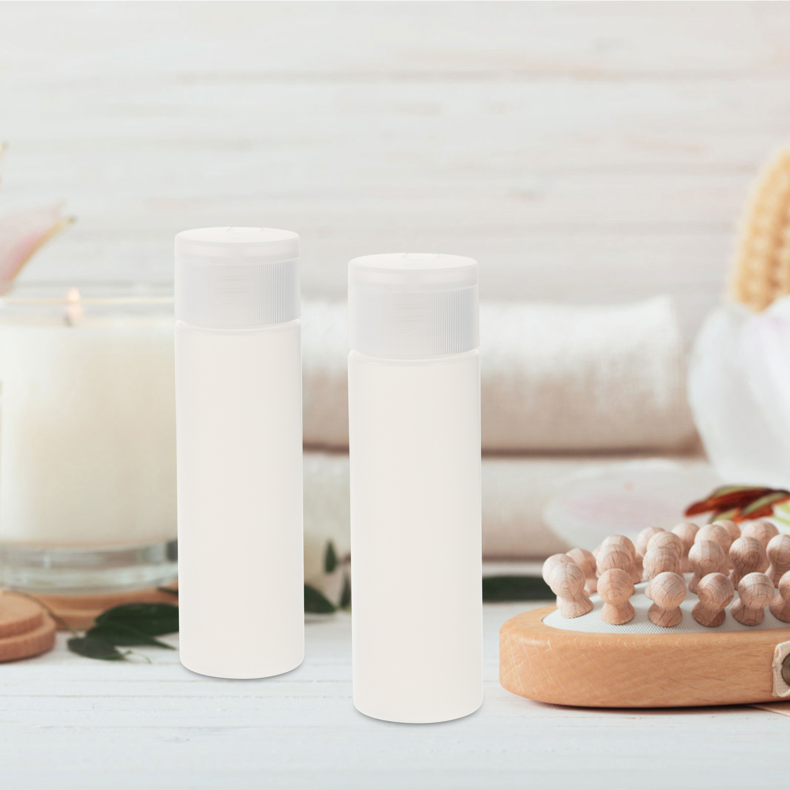 2Pcs 50ml Flip-top Bottles Leakproof Travel Refillable Squeeze Liquid Container Hose Containers Empty Sub Bottles