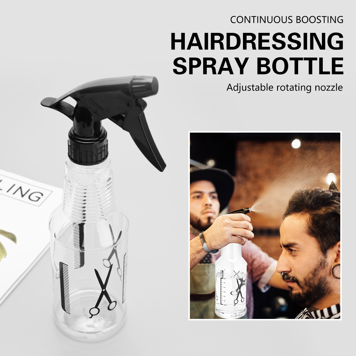 300ML Spray Bottle Hair Salon Powder Barber Sustainability Refillable Silicone Container Barbershop Styling Tools Accessories