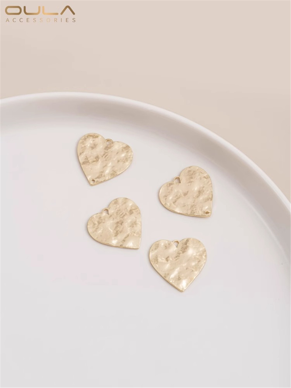 14K Gold Bag Color Heart Shape Brass Concave and Convex Hand Chipped Double Hole Single Hole Heart Pendant Diy Hand Accessories