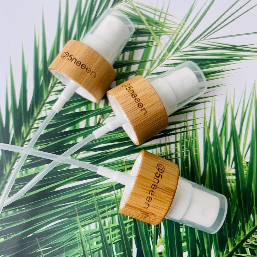 Engraving logo bamboo plastic flip Dispenser Flip Luxury Ecological Plastic Disc Cap Wooden Lid for Recyclable Cosmetic Bottles