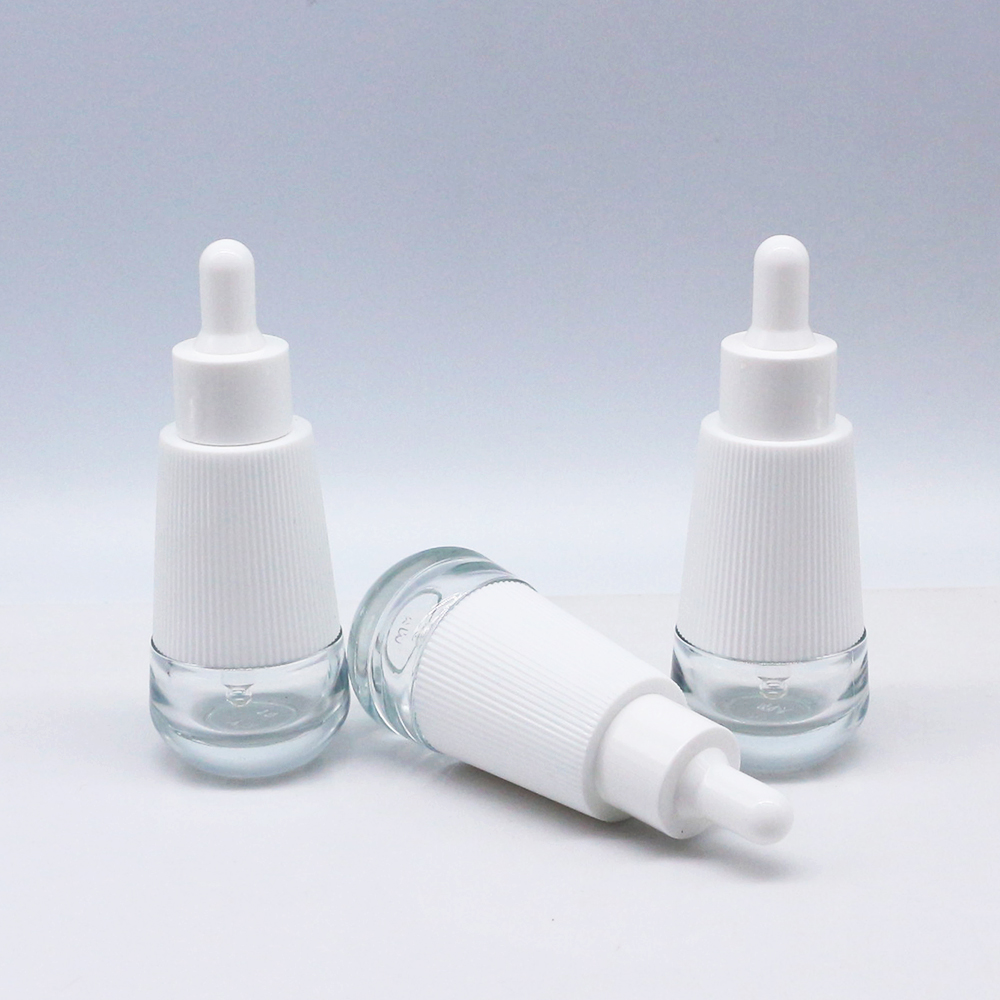 Ghoulder conical essence solution sub packaging Conical Glass Dropper Bottle with White Shoulder Cap for Essential Oil Empty