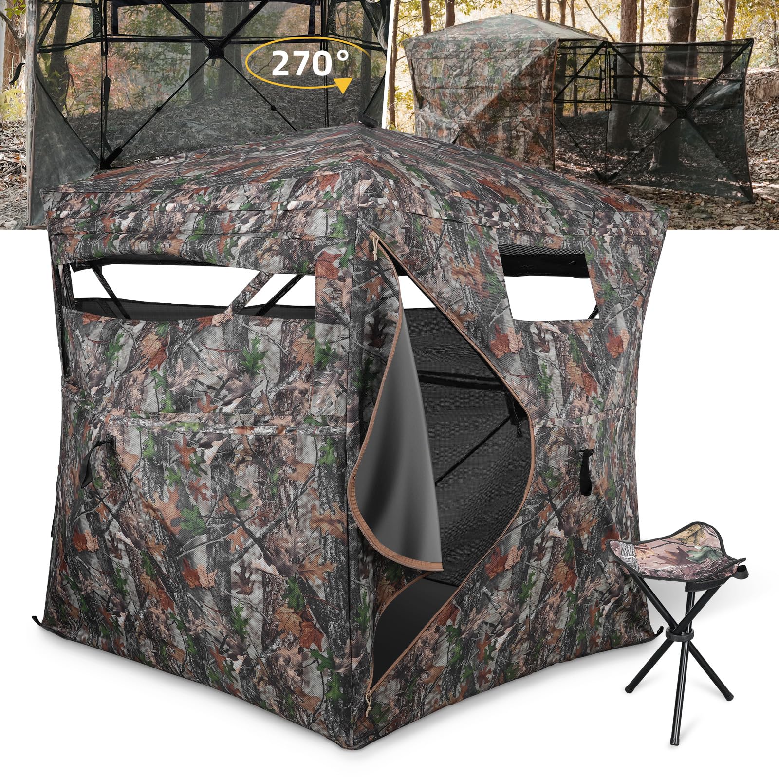 Hunting Blind 270 Degree See Through Ground Blinds Deer 2-3 Person Pop Up Sliding Silent Windows Portable Tent For Turkey