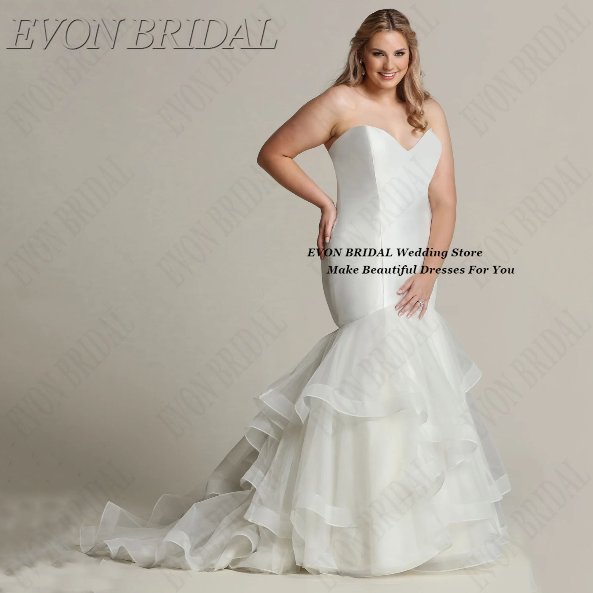 Sweetheart Wedding Dresses Plus Size Hip Hugging Woman Bride Sweep Train Mermaid Women Party Wedding Gowns EVON BRIDAL Customize