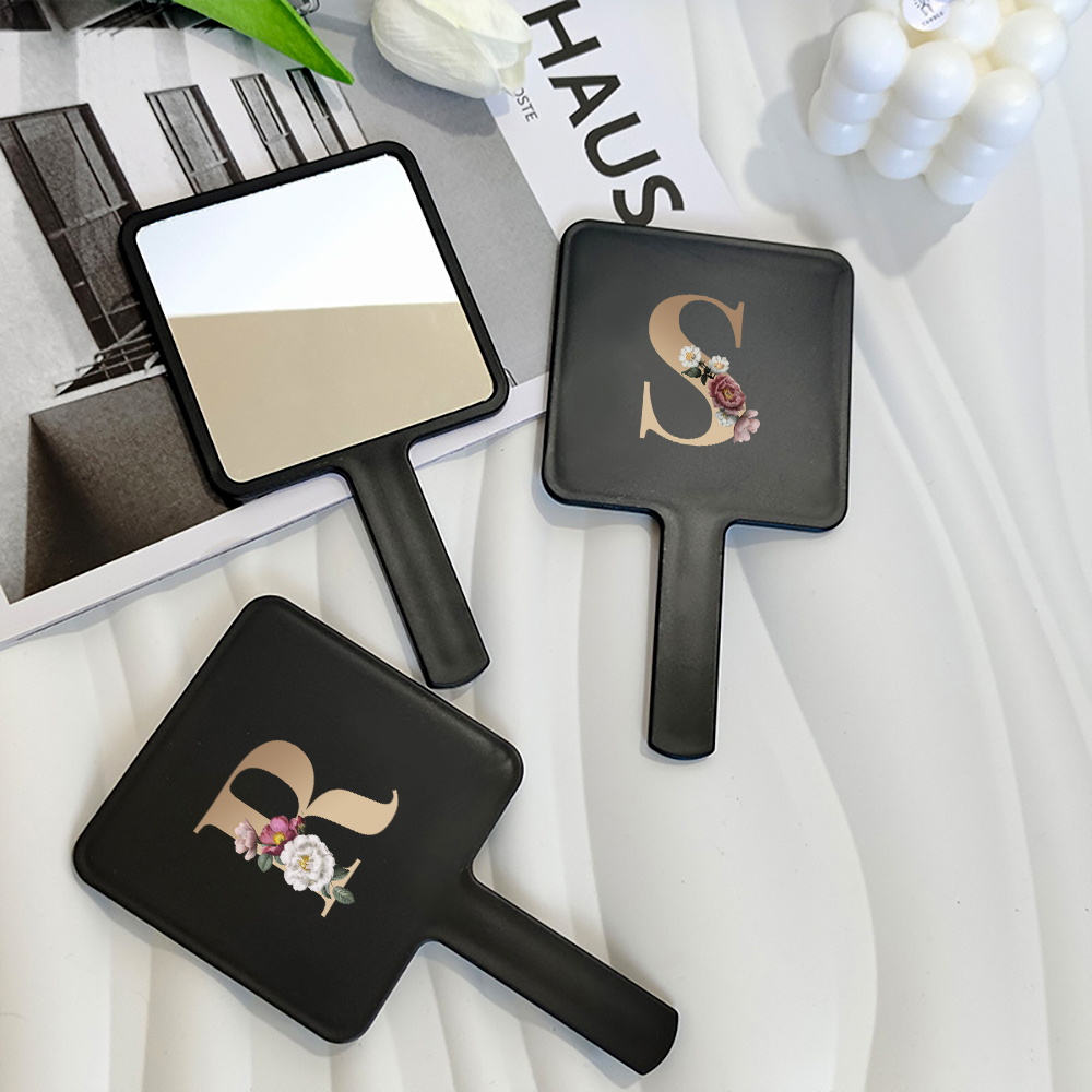 1pc Makeup Mirror Square Chic Easy To Carry Perfect For Purses Home Salon Daily Touch-Up Tasks Initial Name 26 Letters Pattern