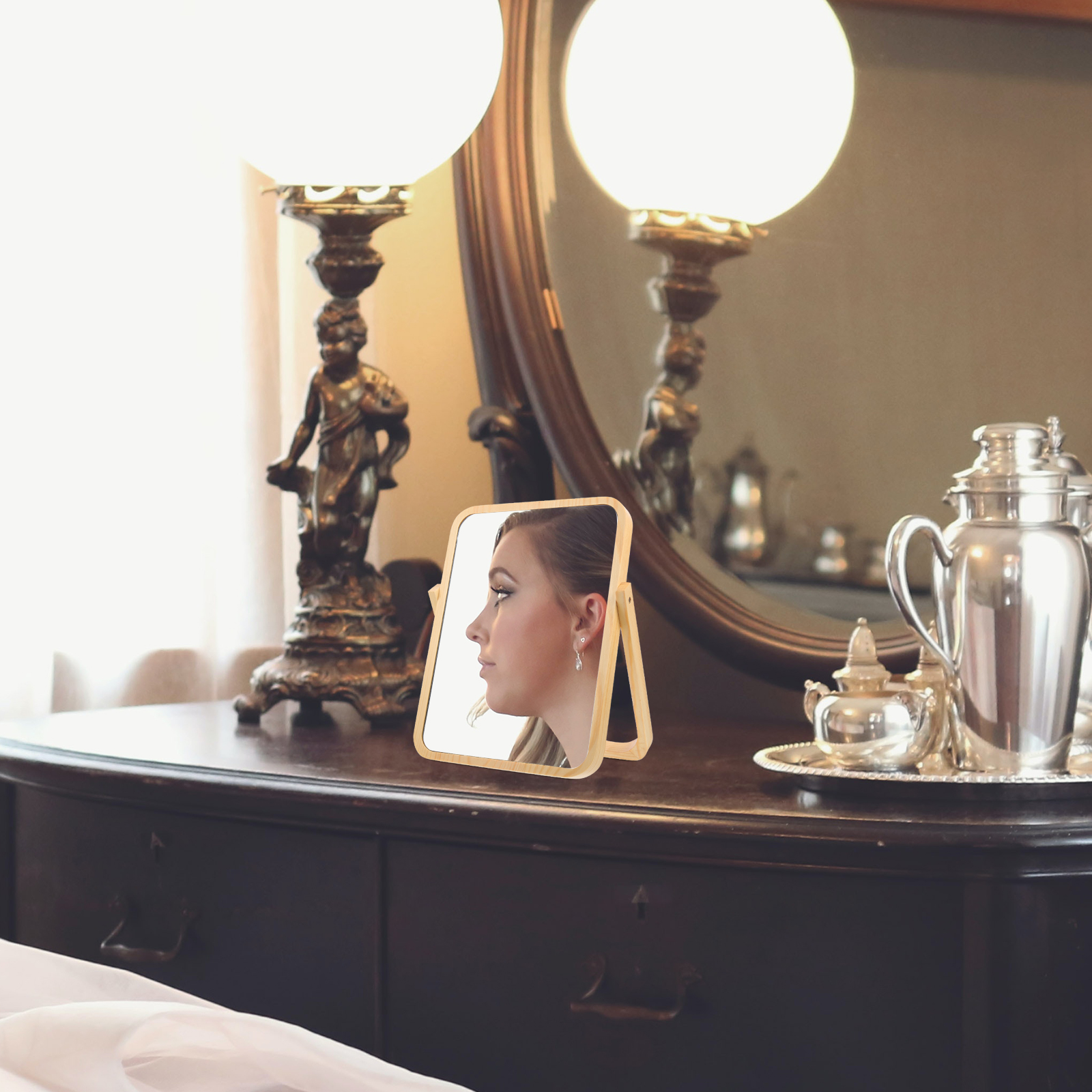 Rotating Vanity High Rotation Vanity Mirror Definition Durable Bedroom Desk Wooden Rack Girls Makeup Travel Small Size