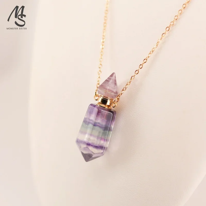 1Pc Essential Oil Bottle Amethyst White Crystal Obsidian Perfume Diffuser  Lucky Jewelry Pendant Necklace Healing Makeup Tools