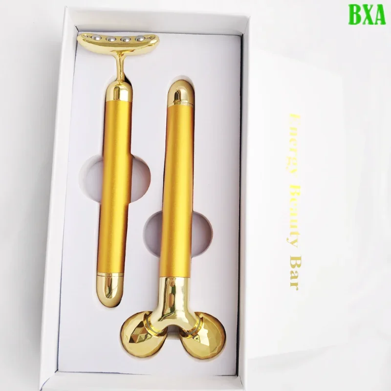 24KGlod Electric Face Massager 3D Roller 2 in 1 Face Pulse T Massager Kit Arm Eye Nose Massager Skin Care Tools