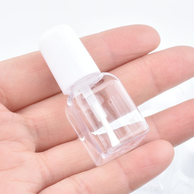 300pcs/Lot 5g Mini Cute Clear Plastic Empty Square Nail Polished Bottle With White Cap Brush Cosemetic Container For Children