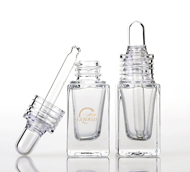 Clear Square Glass Essential Oil Dropper Serum Empty Bottles with Pipe Square Glass Cosmetic Luxury Essential Oil Dropper Bottle