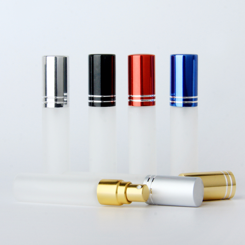 100PCS/Lot 10ml Frosted Glass Atomizer Bottle Refillable Colorfull Aluminum cap Spray Perfume Bottle Travel Bottles Container