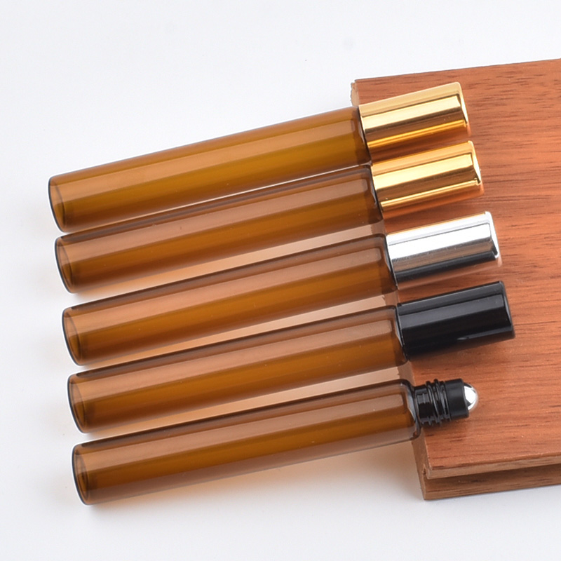 30pcs 10ml Amber Essential Oils Bottle Glass Roll On bottle Eye Masssge Stainless Steel Roller Ball