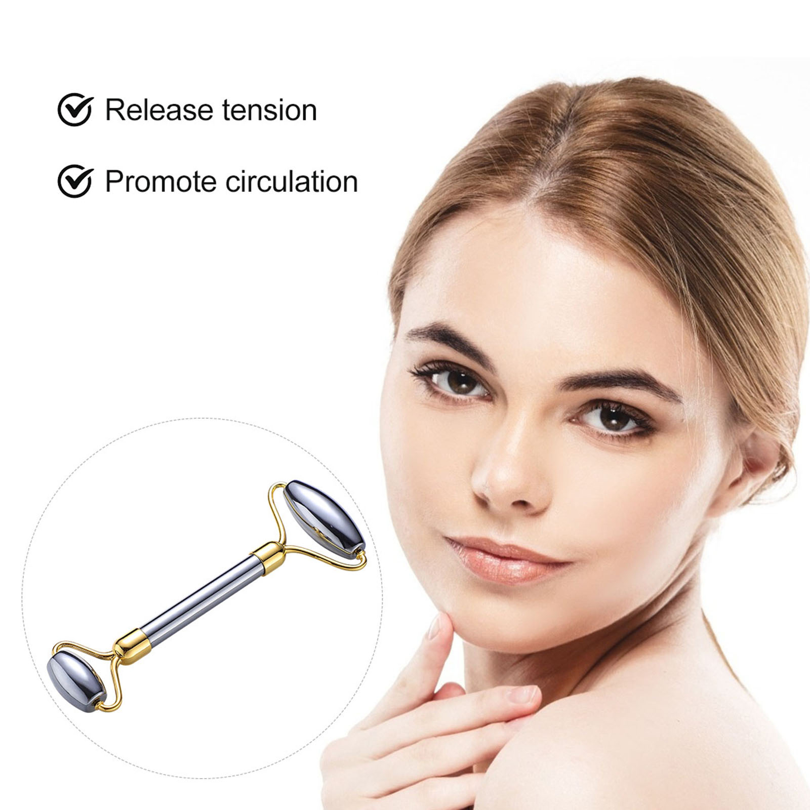 V Face Massager Facial Roller Natural Stone Skincare Tool Depuffing Anti Aging Smooth Skin Morning Eye Bags Solution for Women
