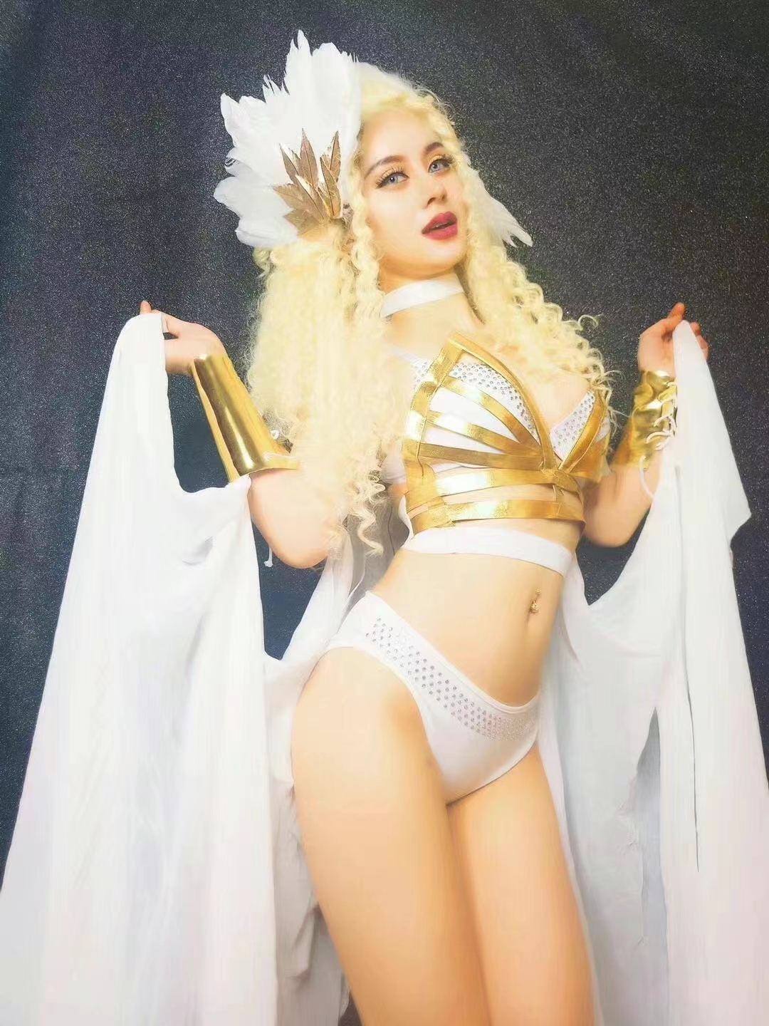 White angel show atmosphere cape female performance costume gogo party dance team guest car model party
