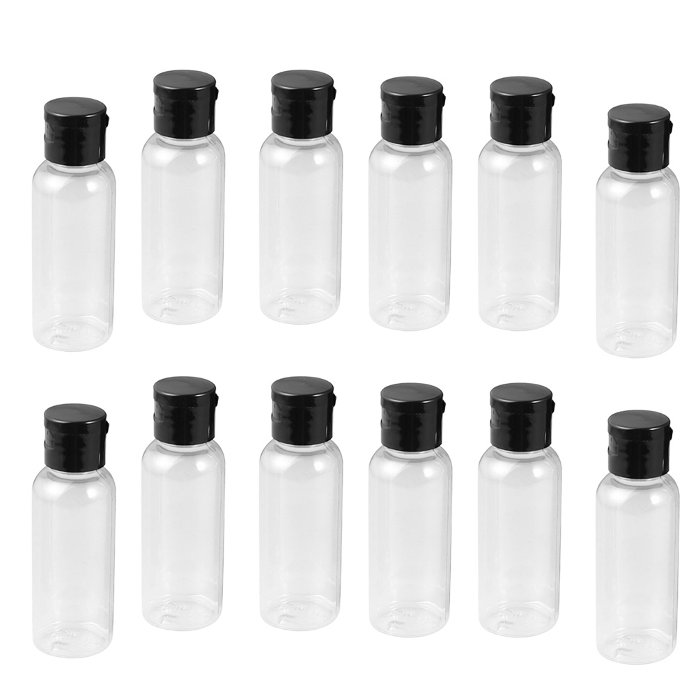 12 Pcs Flip Cap Bottles Durable Safe Material Leakproof Travel Subpackaging Cosmetics Container Black Portable Refillable Bottle