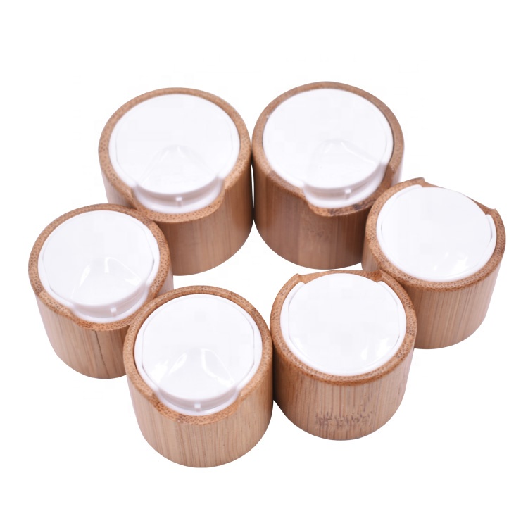 Wooden bamboo cap white black plastic cosmetic bottles Bottle Caps Closures Disc Top Cap Bamboo Lid for Shampoo, Lotion Bottle