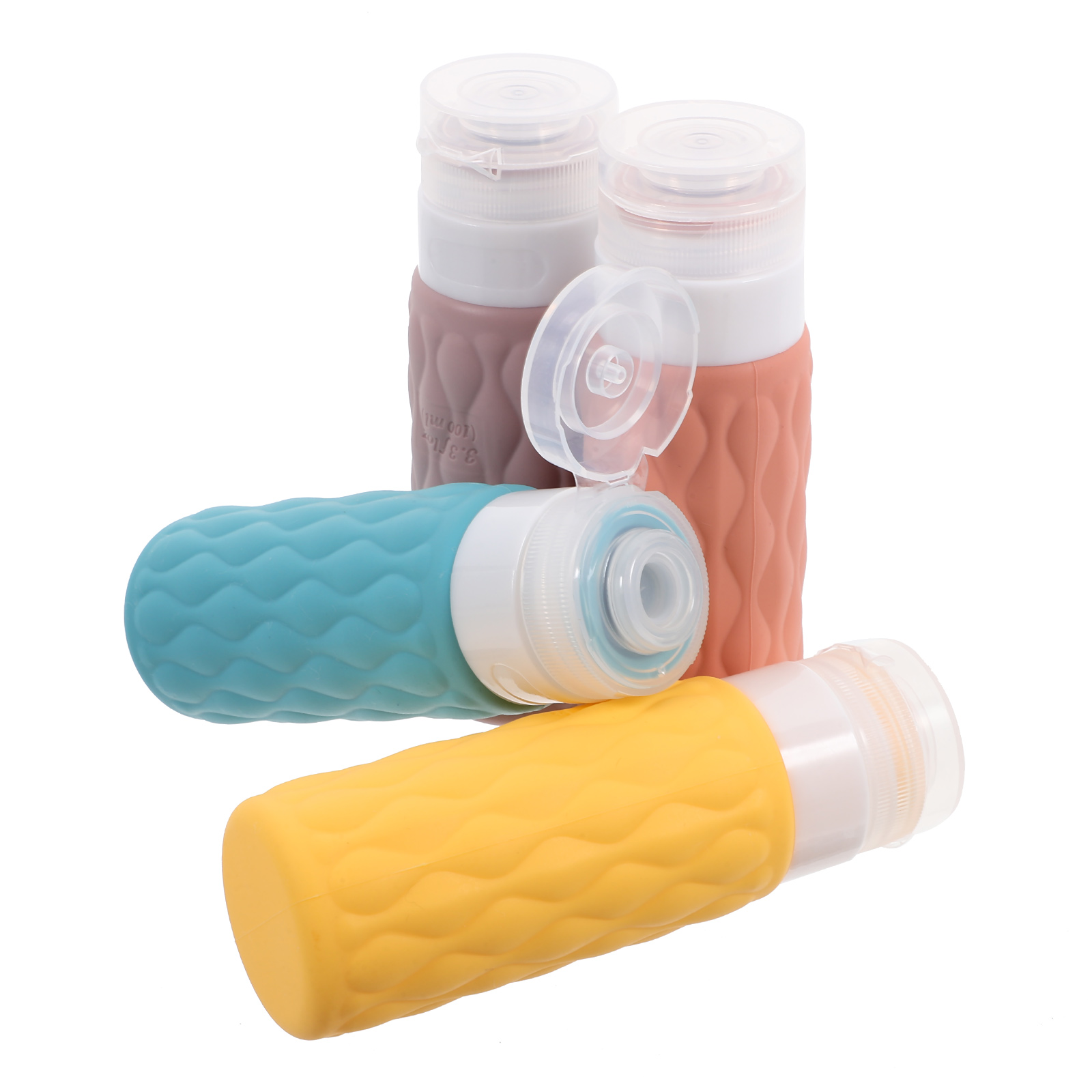 4pcs 100ml Silicone Travel Bottles Refillable Squeeze Dispenser Navy Blue Pink Purple Yellow Shampoo Conditioner Soap