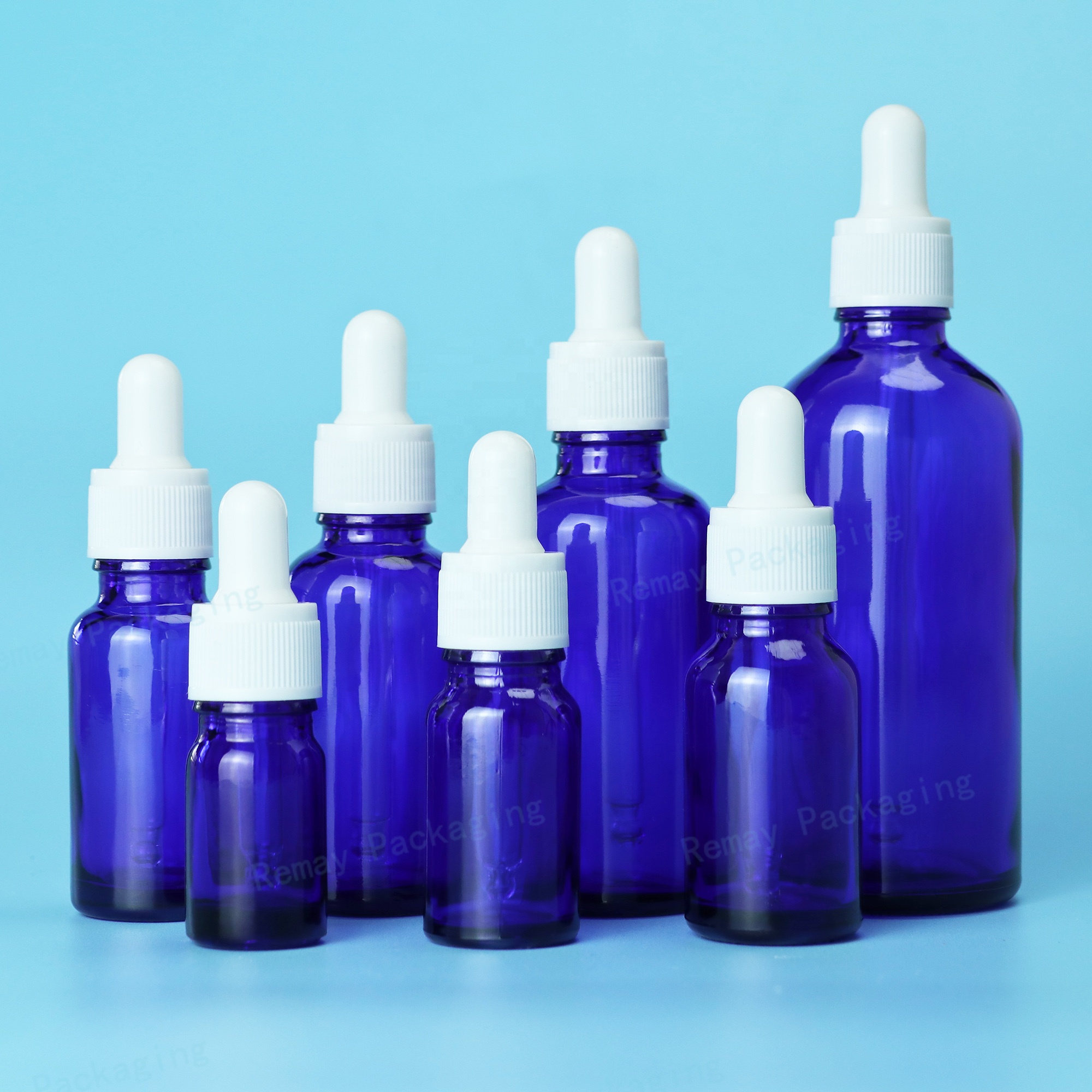Eye Serum Container Blue Serum Bottle Round Shape Blue Refillable Cosmetic Dropper Essential Oil Bottle for Skincare Packaging