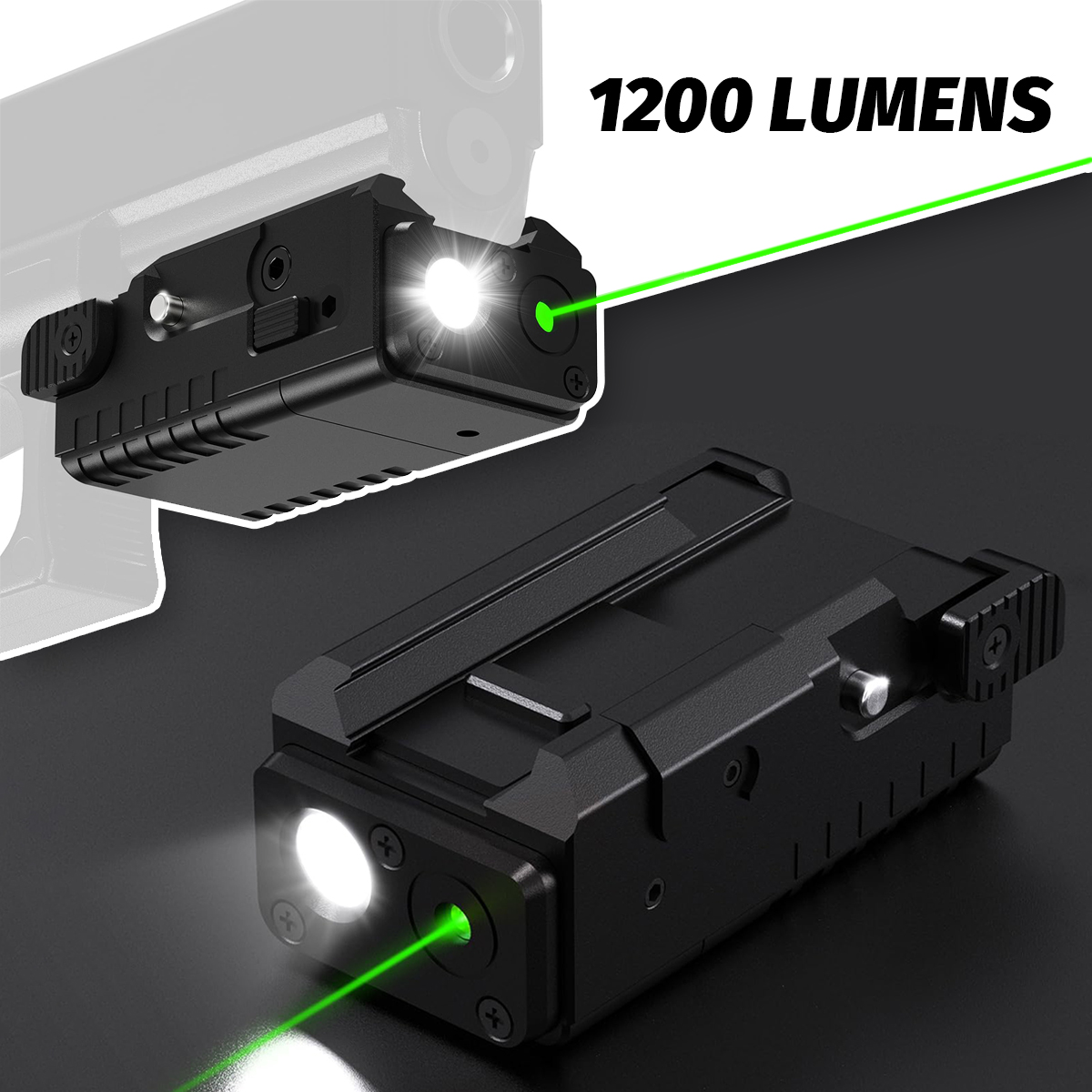 1200Lum Tactical Down-hung Laser Light USB Rechargeable Combo Undermount Weapon Pistol Light for 20mm Rail Shotgun Pistol Rifle