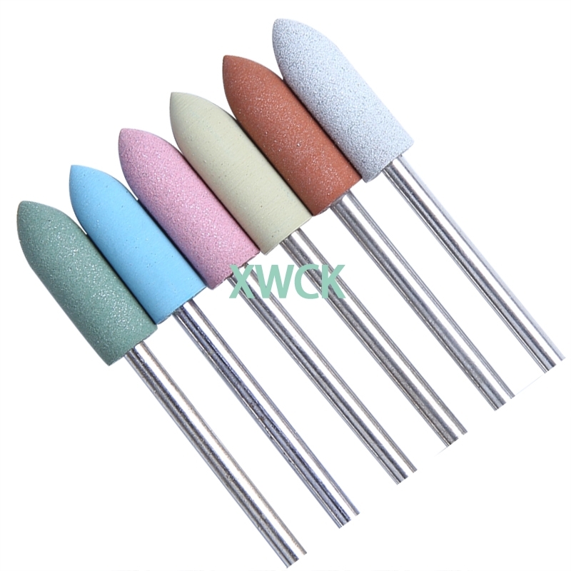 6Pcs Mix-Colors Dental SILICONE Rubber polishers Resin burs Diamond polishing Burs 2.35mm