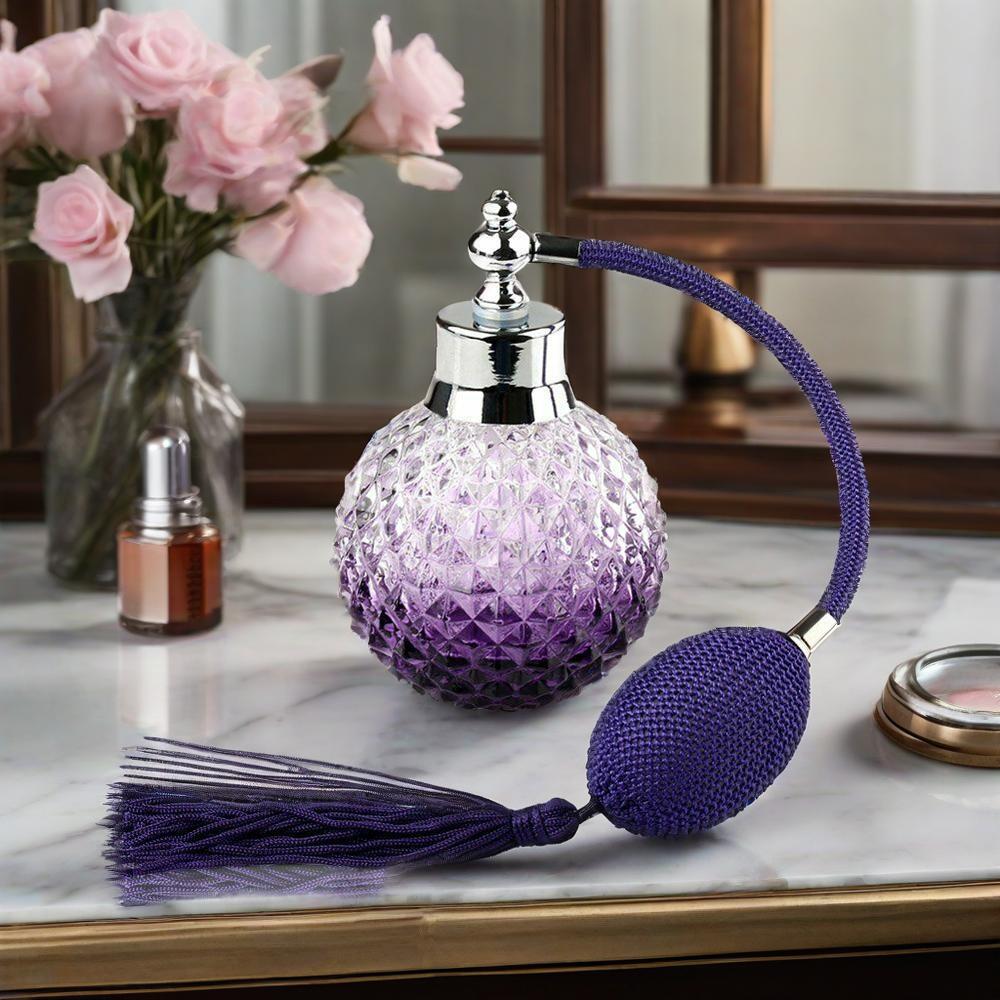 Vintage Perfume Bottle Atomizer Empty Glass 100ml Purple with Pump Airbag Spray Tassels Refillable Bottles Lady Gift Decoration
