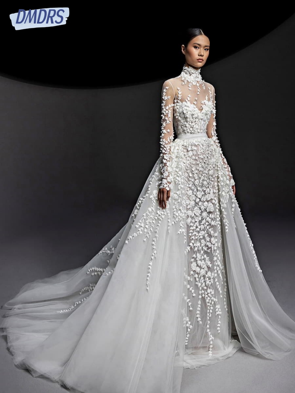 Vintage High Neck Wedding Dresses Appliques Lace A-line Dress For Bride Graceful Floor-length Customized Vestido De Novia