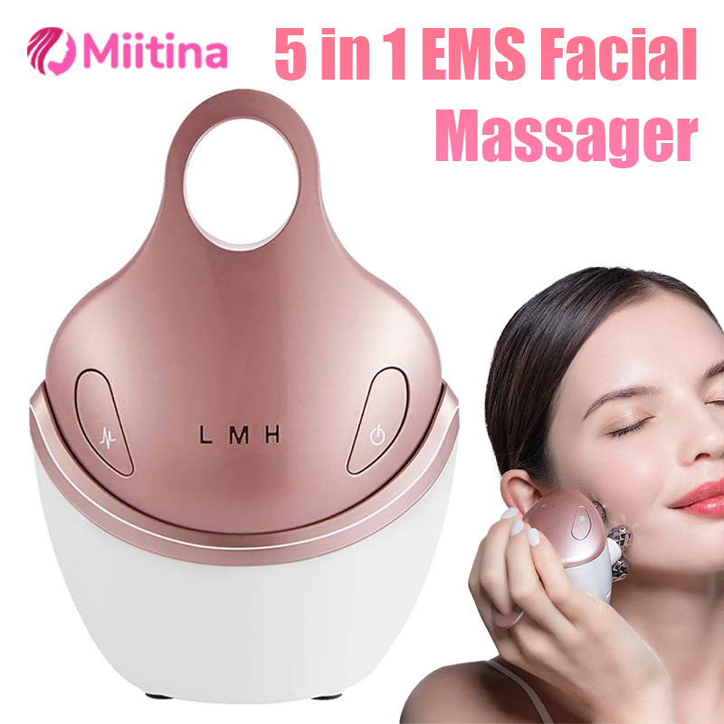 5 in 1 Facial Massager EMS Face Lift Slimmer Cream Absorption Facial Beauty Skin Care Wrinkle Tightening with 4D Massage Gift