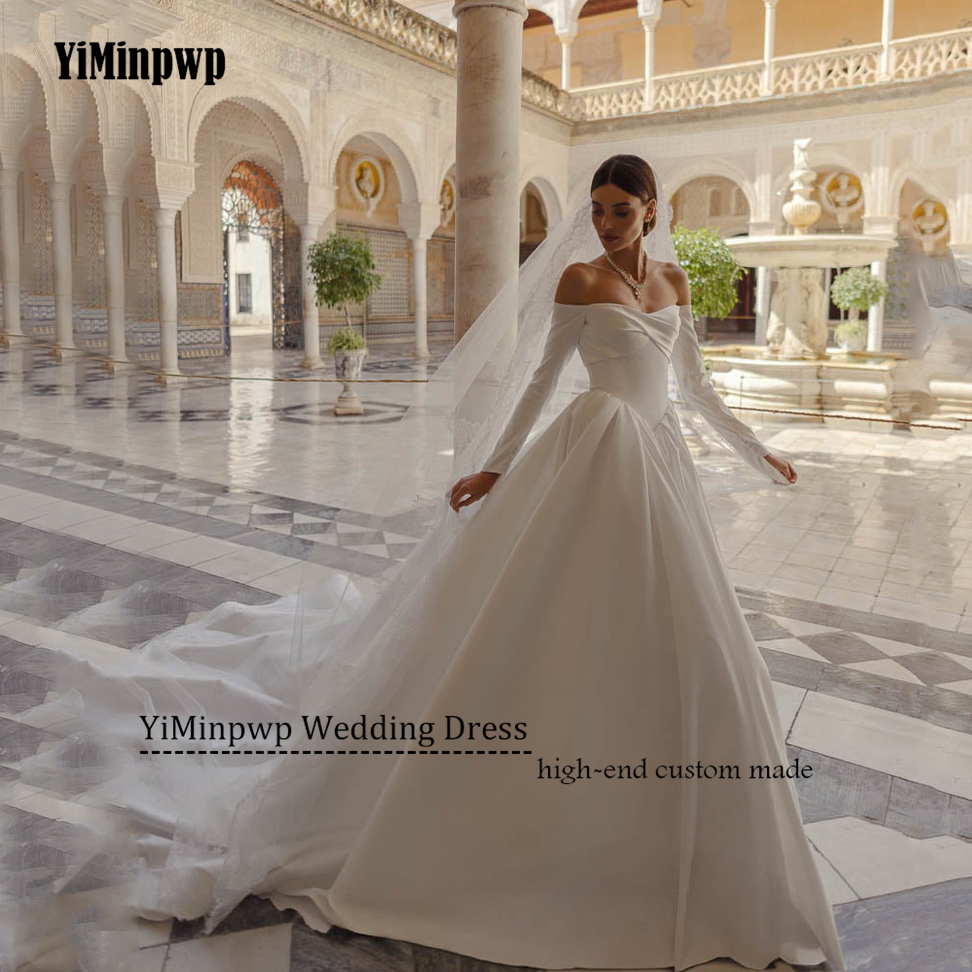 Satin Elegant Wedding Dress For Women 2025 Detachable Sleeves Backless A Line Church Bride Gowns vestidos de novia Customized