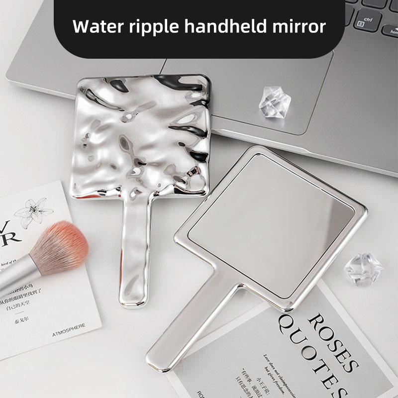 Handle mirror electroplated silver water ripple handheld makeup mirror girls portable makeup mirror HD beauty mirror