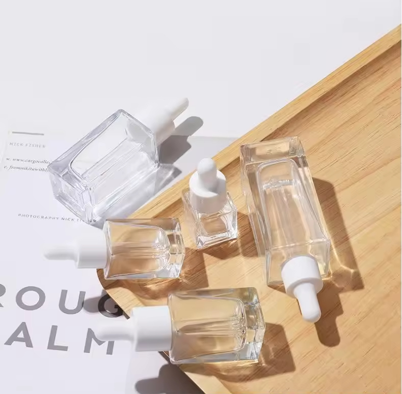 Mini Bottle Trave Essence Liquid Square Glass Dropper Bottles Transparent Square Shape Essential Oil Bottle Glass DropperBottles