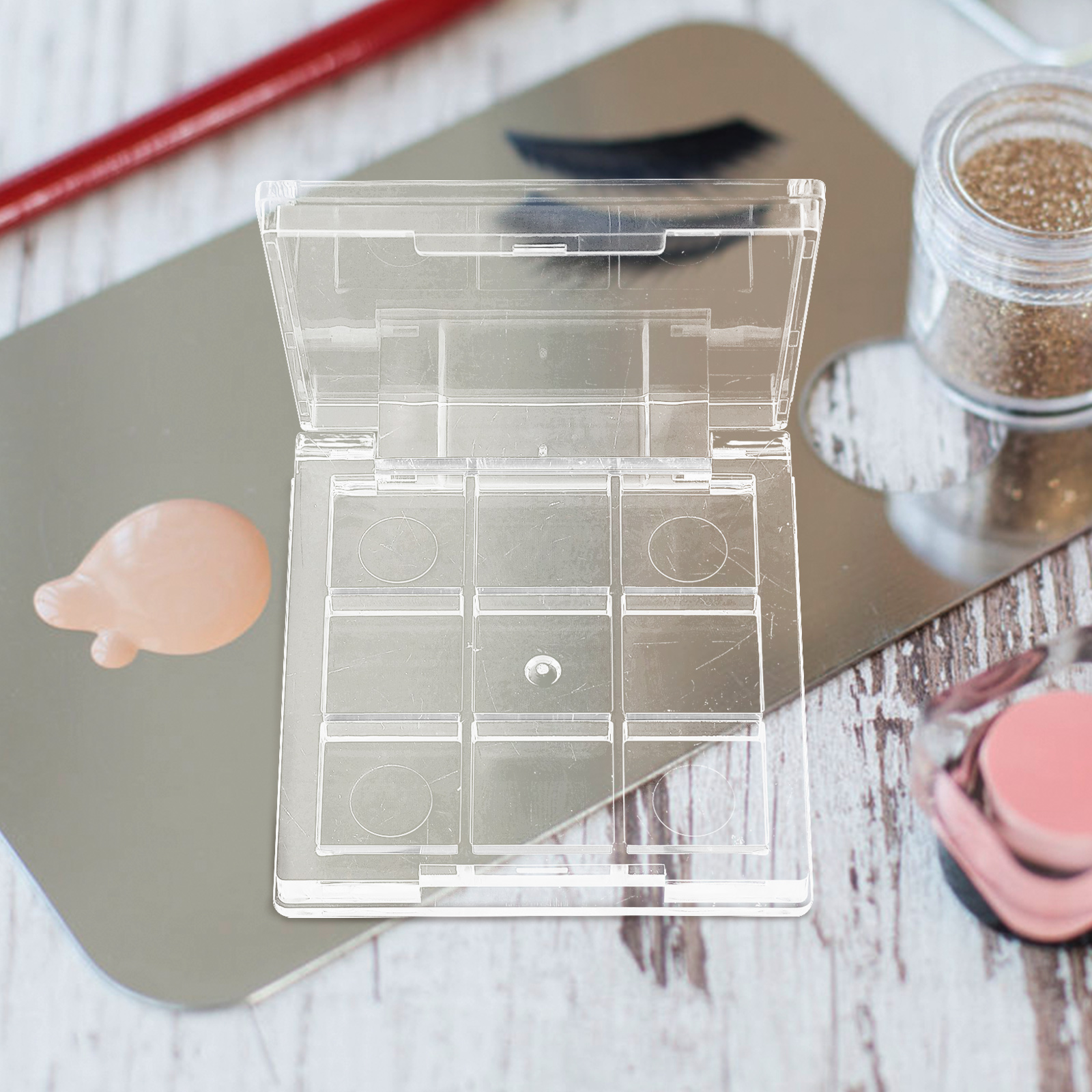 2pcs Eyeshadow Empty Eyeshadow Pallet Empty Containers 9Grids Refillable Travel Size DIY Makeup Pallet Storage Case