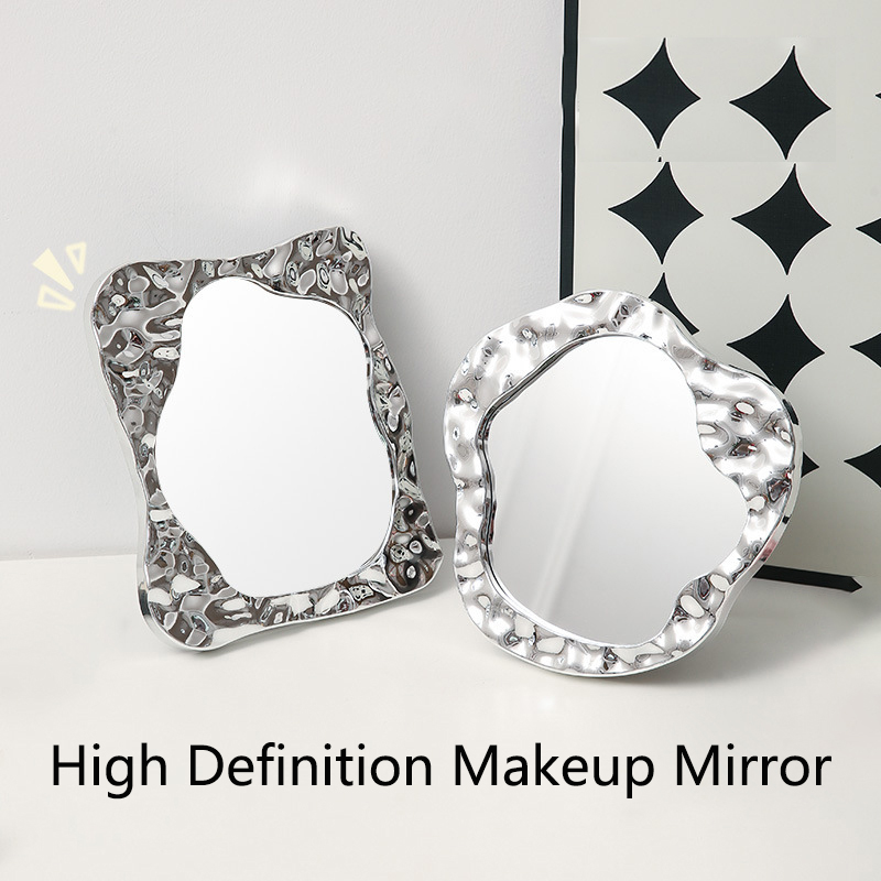 Fashion Desktop Makeup Mirror with Irregular Square and Circular Shapes Water Ripple Electroplating Process Mirrors for Bedroom
