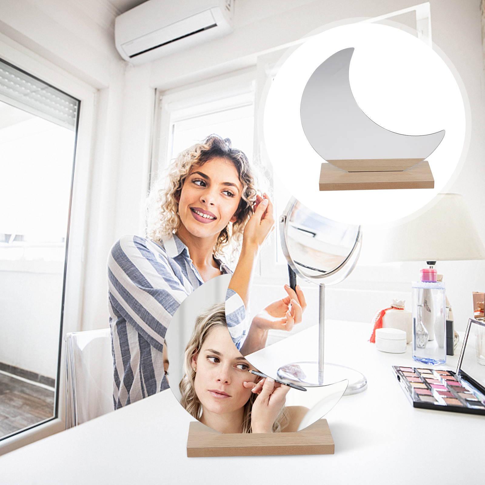 Irregular Shaped Acrylic Base Moon Cloud Vanity Mirror Compact Size Clear Smooth Surface Decorative Girl Makeup Desktop