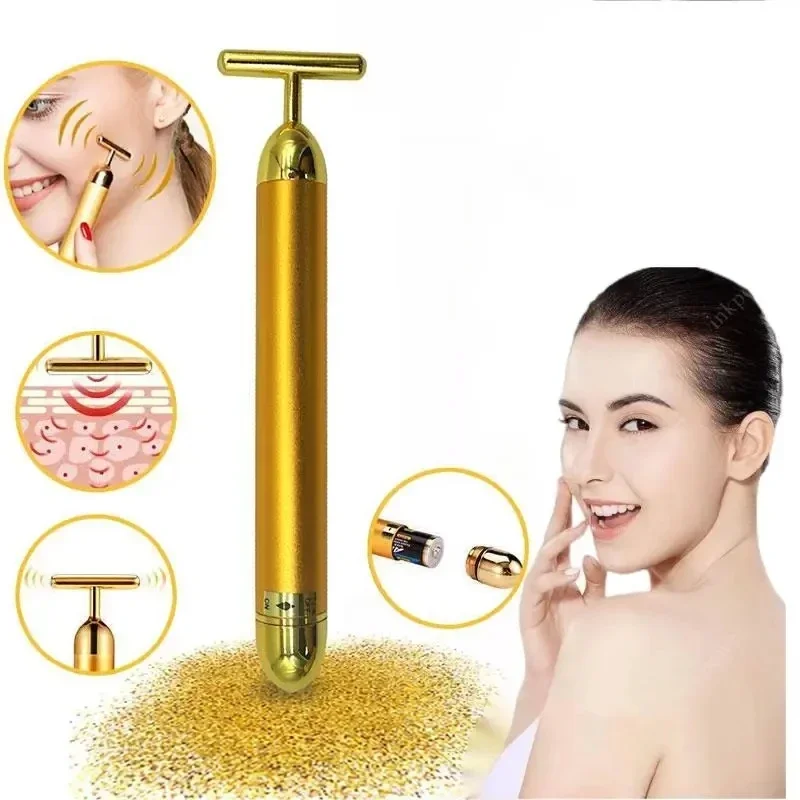 24k Gold Facial Wrinkle Lift Bar Vibration Beauty Equipment Facial Roller Massager Vibration Energy Ba
