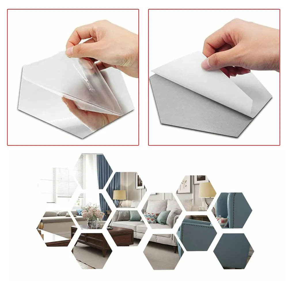 12Pcs 3D Hexagon Acrylic Mirror Wall Stickers Aesthetic DIY Art Home Decoration Living Room Decorative Tile Mirror Stickers